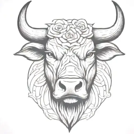 Bull Head With Roses