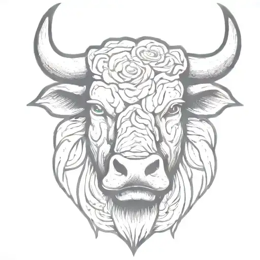 Bull Head With Roses