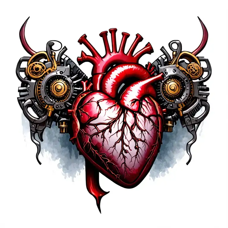 Men Mechanical Heart Chest Tattoo Under Skin