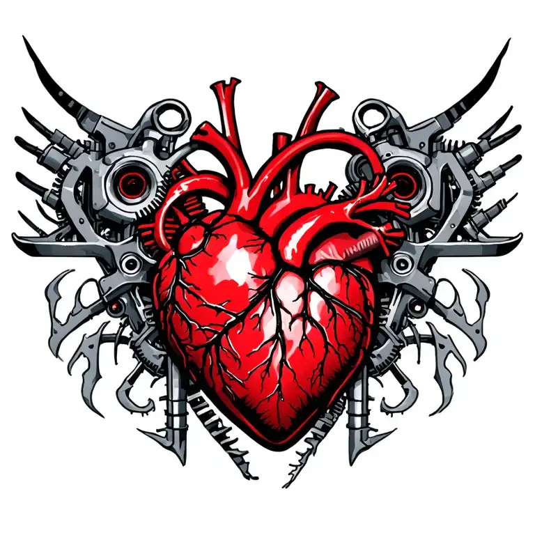 Men Mechanical Heart Chest Tattoo Under Skin