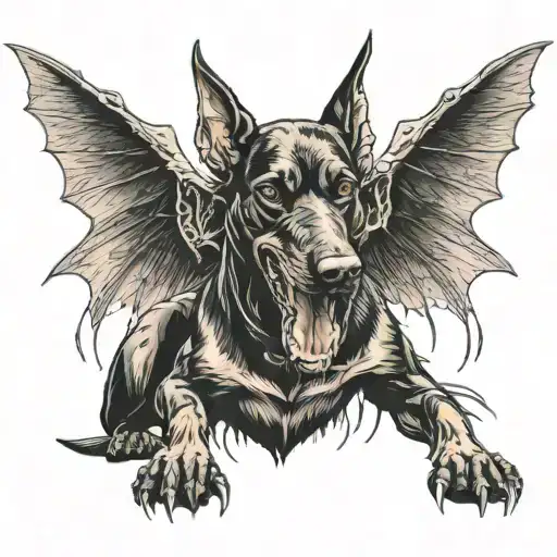 Angry Doberman Dog With Bat Wings