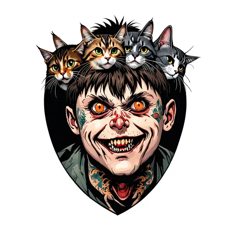 Happy Punk Rock Young Man With Gang Of Cats