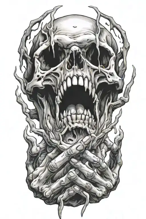 Hands Reach Out From Screaming Skull