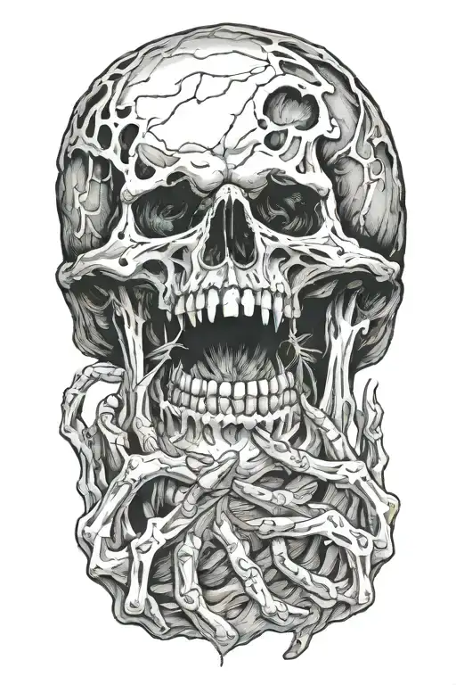 Hands Reach Out Of Mouth Of Screaming Skull