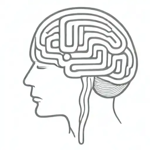 A Simple Minimalist Line Drawing Of A Brain As An Elaborate Maze