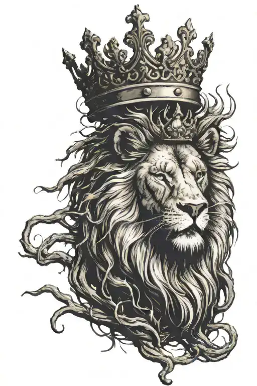 Lion Wearing Crown Made Of Tree