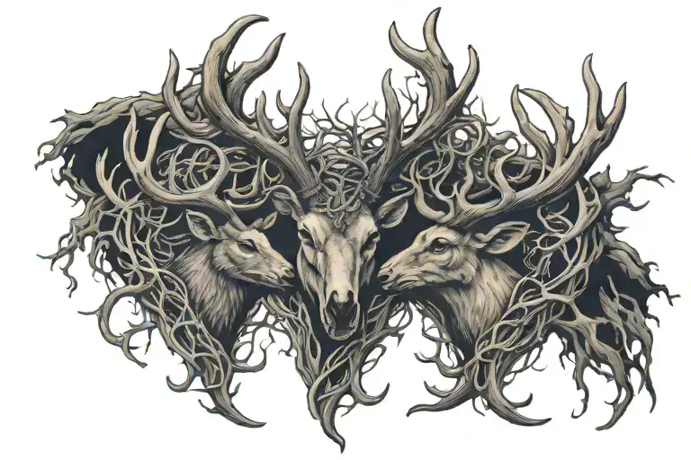 Deer Antlers Intertwined Hearts