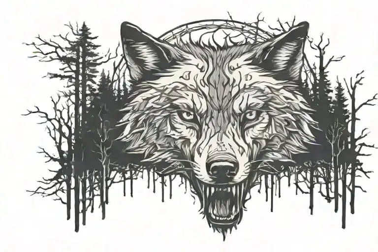 Forest Sky River Wolf Face