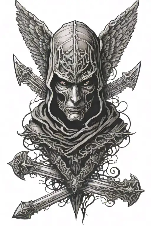 A Hooded Angel Face Not Visible With Angel Like Wings And A Long Broad Sword