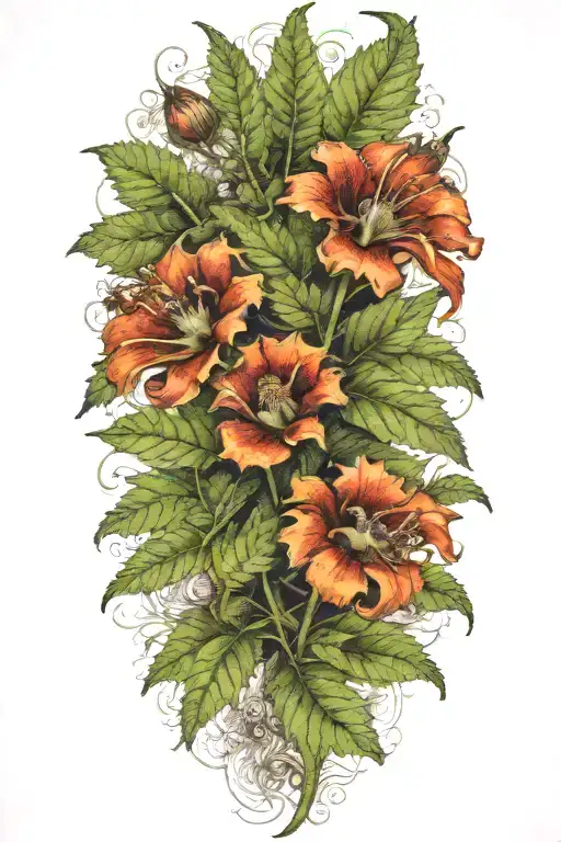 Fern Leaves With Henbane Flowers