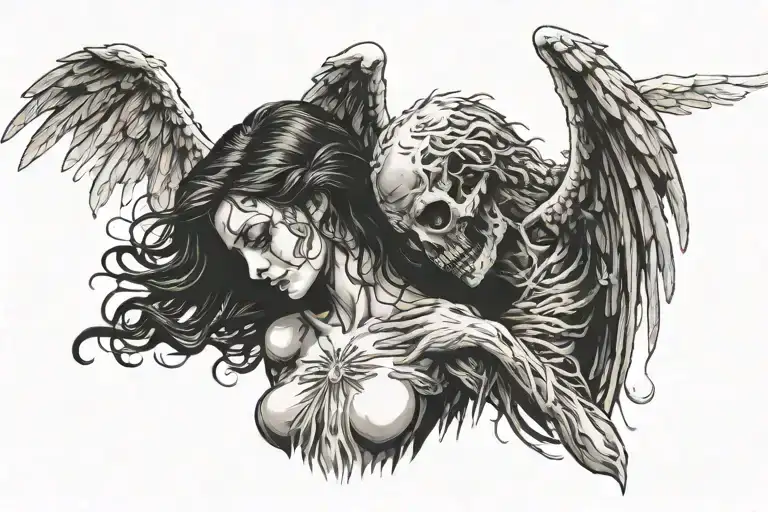Angel Of Death Looking Down At Beautiful Woman