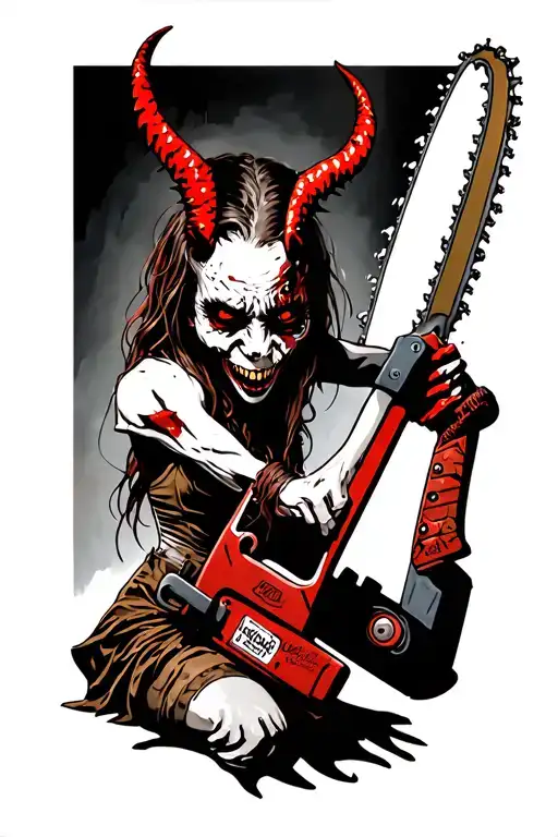 Devil Gril With A Chainsaw