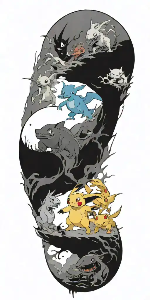 Pokemon Battling In The Form Of Heaven And Hell Horror Style Incude Space