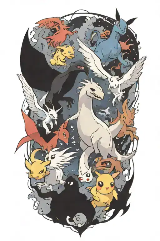 Pokemon Battling In The Form Of Heaven And Hell Horror Style Incude Space
