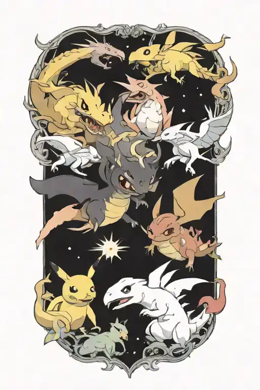 Pokemon Battling In The Form Of Heaven And Hell Horror Style Incude Space