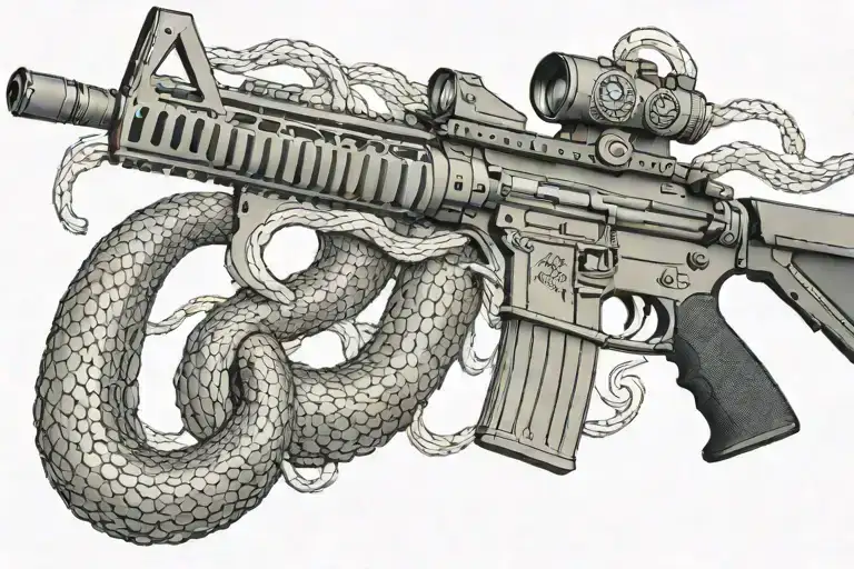 Snake Ar 15 Rifle With Rattle Snake Coiled Around With Snake Head Showing