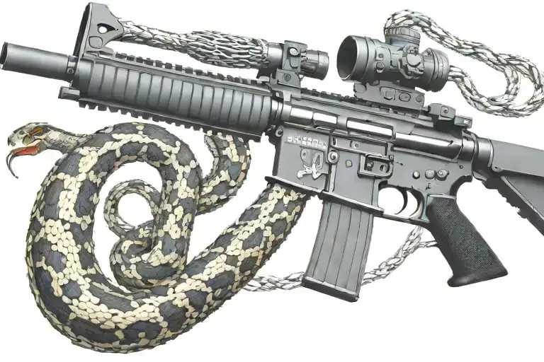 Snake Ar 15 Rifle With Rattle Snake Coiled Around With Snake Head Showing