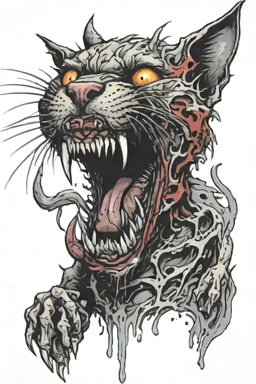 Scary Cat With Teeth And Blood