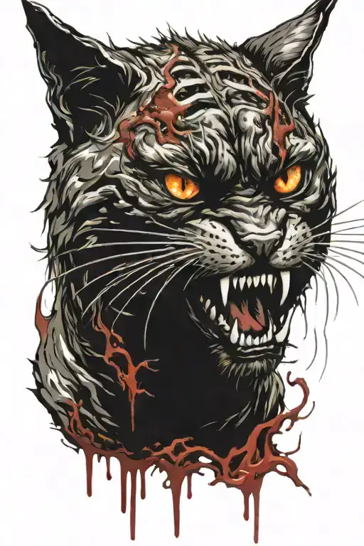 Scary Cat With Teeth And Blood