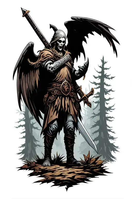 Angle Warrior With A Sword In The Woods
