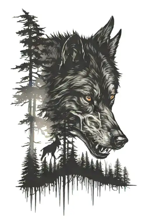Big Black Wolf In The Forest