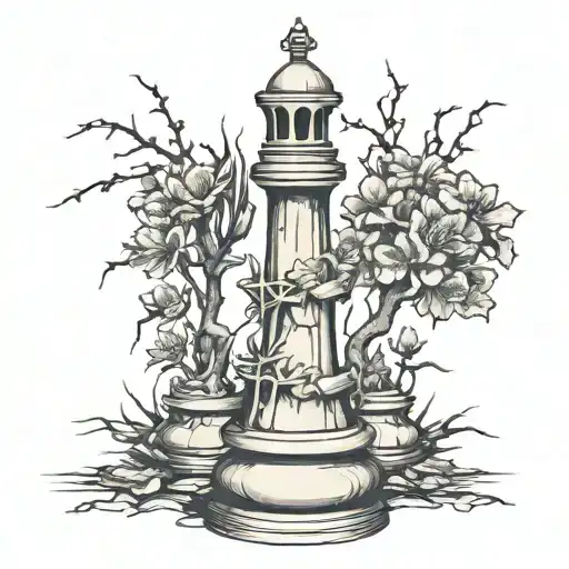 Rook Chess Piece With Flowers Growing Out Of Its Cracks