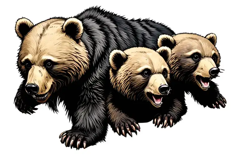 Bear And 3 Cubs