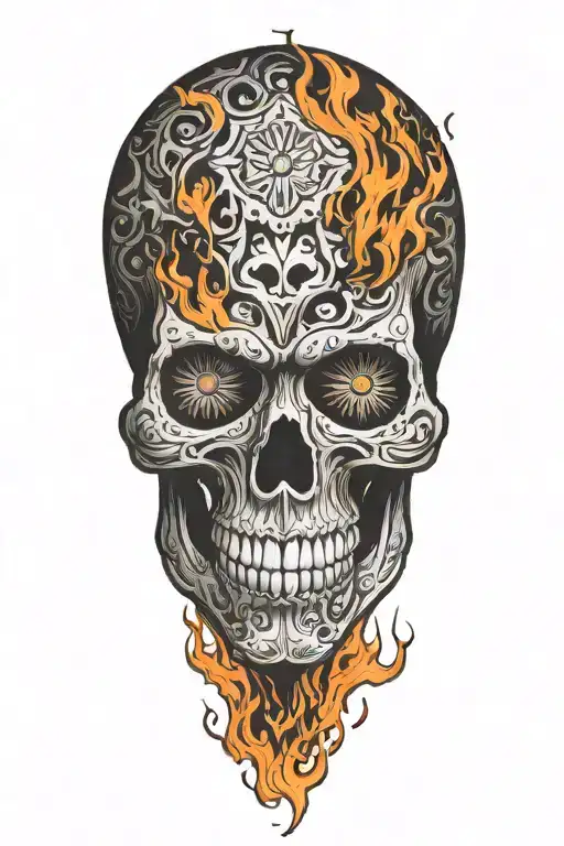 Sugar Skull Engulfed In Flames