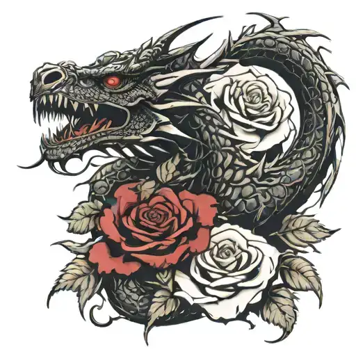 Dragon Wrapping Around A Rose Growing