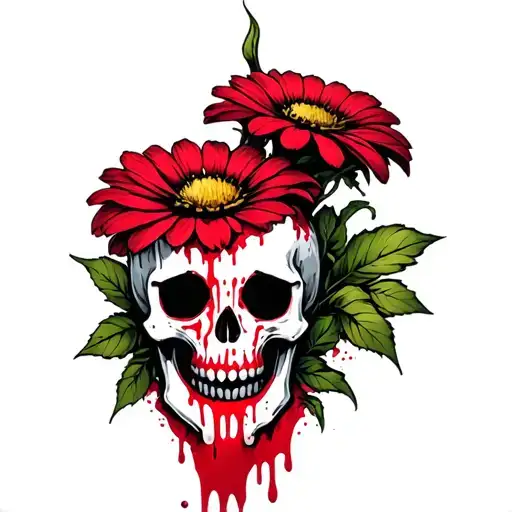 Cute Flower Sharp Skull Inside Blood