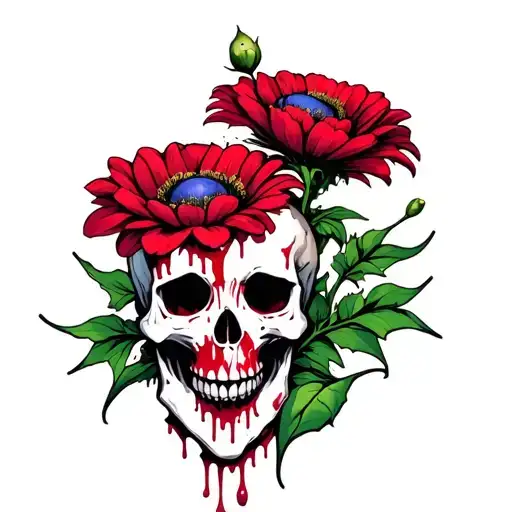 Cute Flower Sharp Skull Inside Blood
