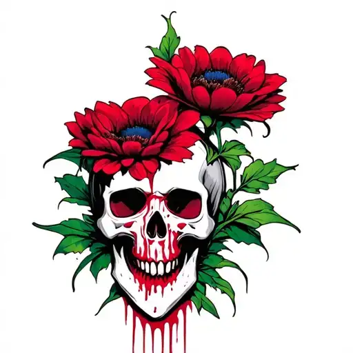 Flower Sharp Skull Inside Blood