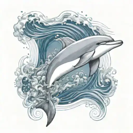 Create A Dotwork Tattoo Of A Dolphin Swimming Through A Sea Of Musical Waves