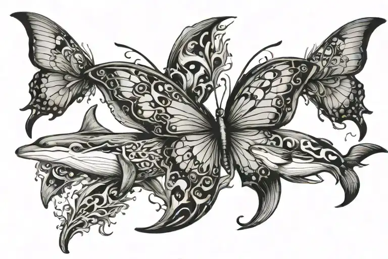 Butterfly With A Dolphin Swimming Together