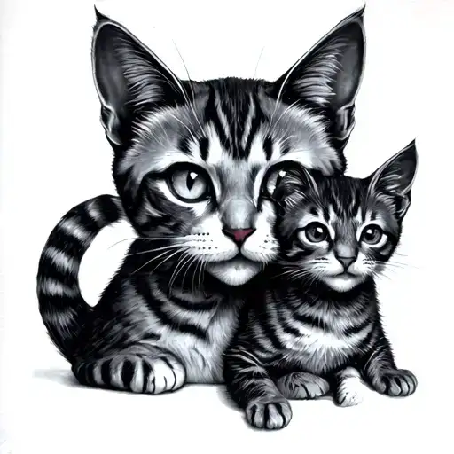 Mom Cat And Baby Cat Curled