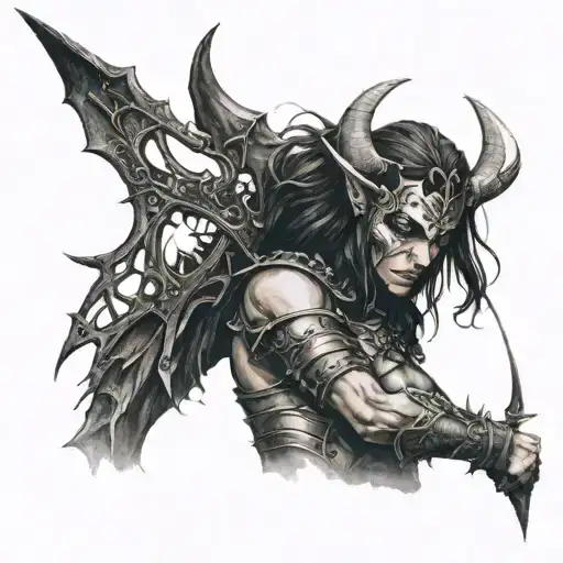 Female Demon Wearing Armor Holding Bow