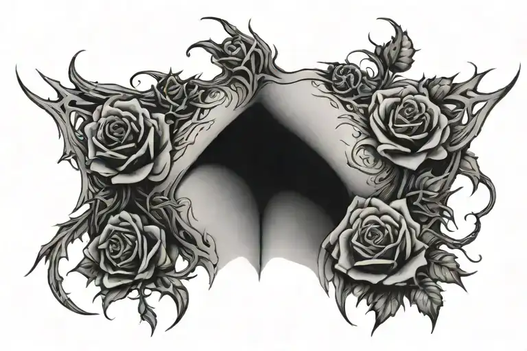 Tribal Tattoo Chest Under Breast Roses Growing