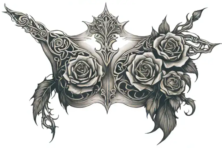 Tribal Tattoo Chest Under Breast Roses