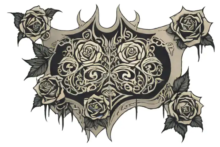 Tribal Tattoo Chest Under Breast Roses