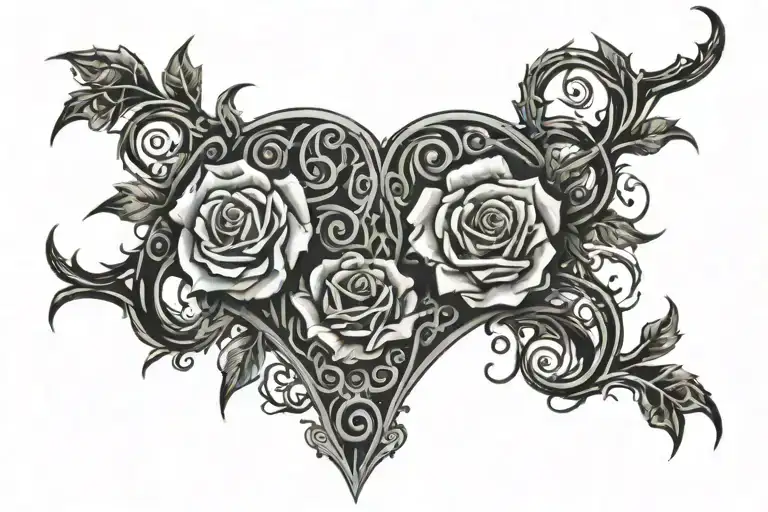 Tribal Tattoo Chest Under Breast Roses