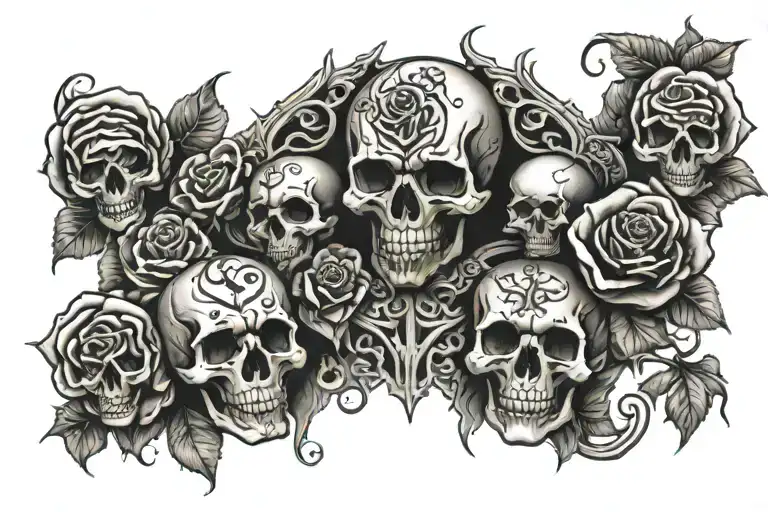 Tribal Tattoo Chest Under Breast Skulls And Roses