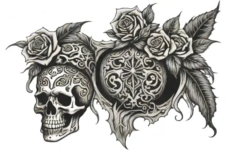 Tribal Tattoo Chest Under Breast Skulls And Roses