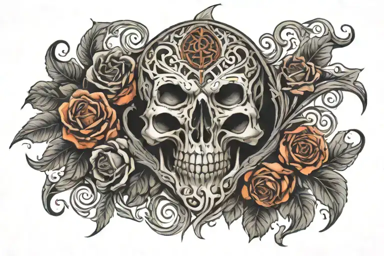 Tribal Tattoo Chest Under Breast Skulls And Roses