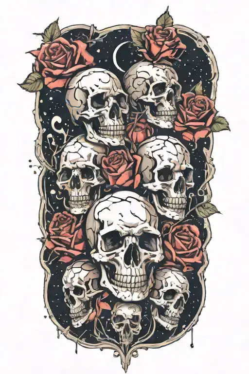 Roses And Skulls Melting Into Space