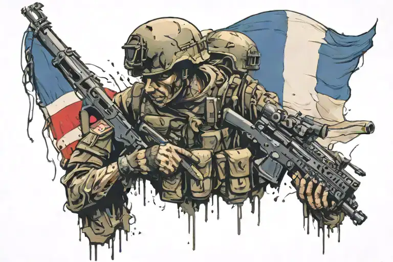 Military With The French Flag In The Background