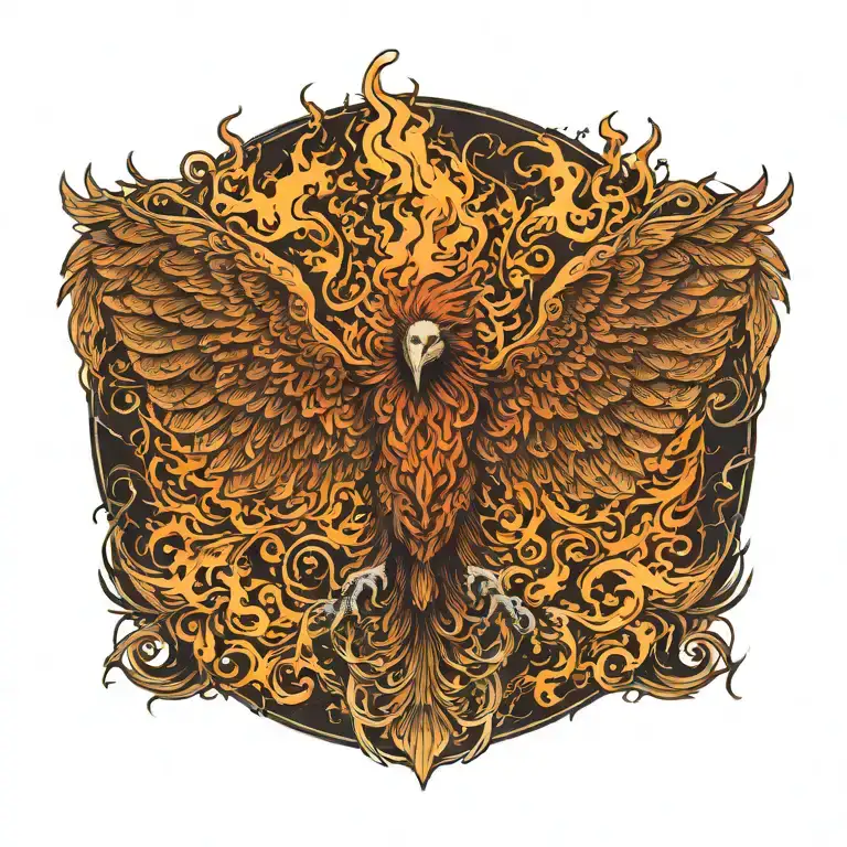 Prideful Burning With Flames Phoenix With Wings Spread Very Wide With Very Detailed Head