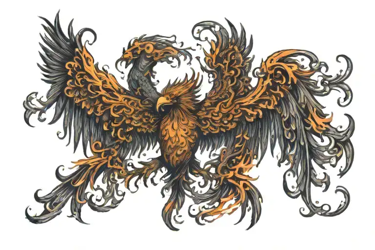 Prideful Burning With Flames Phoenix With Wings Spread Very Wide With Very Detailed Head
