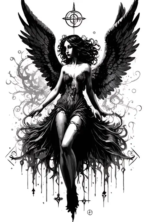 Innocent Female Angel Whimsical Design Incorporating Symbols