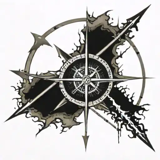 Compass Rose In An Arrow Dividing It To The Left