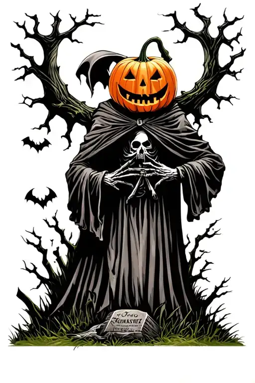 Pumpkin Head Reaper Full Body Grave Yard